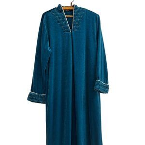 Vintage Jasmine Rose Velvet Robe Women M/L Green Embroidered Kimono Sleepwear